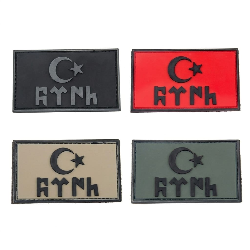 Göktürkçe Türk Yazılı Türk Bayrağı Silikon Patch Arma